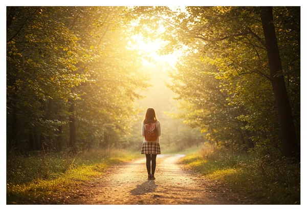 Woman on a path of self-discovery, looking forward