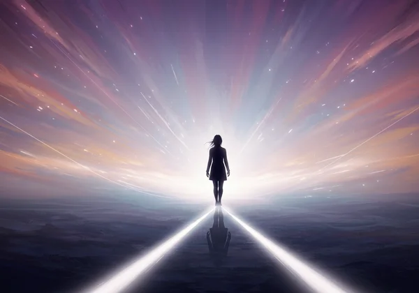 A woman contemplating her path of self-discovery