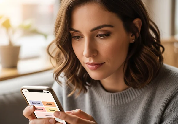 Woman exploring lesbian identity on phone