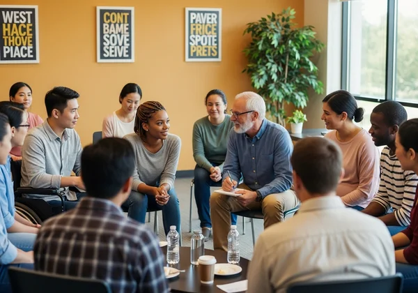 Diverse community in supportive discussion