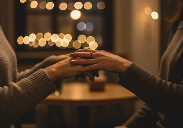Two women sharing a romantic, heartfelt moment
