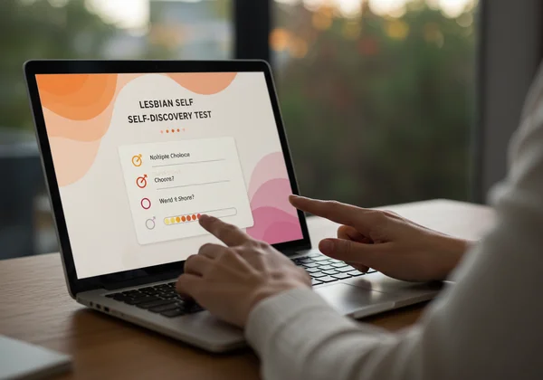 Person completing a lesbian self-discovery test online