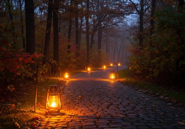Warm lantern lighting the path